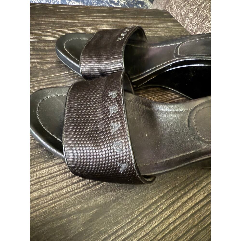 Vintage Prada Sport Patent Leather Black Wedge Y2K Heels Sz. 38.5 - Picture 6 of 8